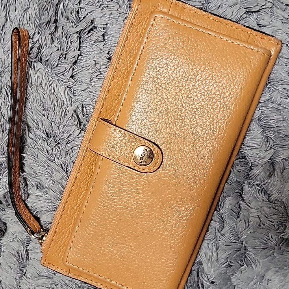 Lodis Blair Pebbled Leather Long Wallet in Curry